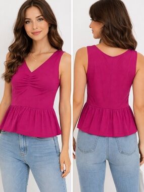 On 34th Magenta Peplum Top – Size Large NWT